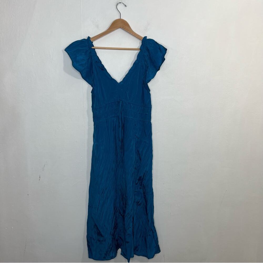 J Crew Palermo Viscose Blend Crinkle Sea Blue Travel Midi Dress Size LP NWT - Picture 5 of 16